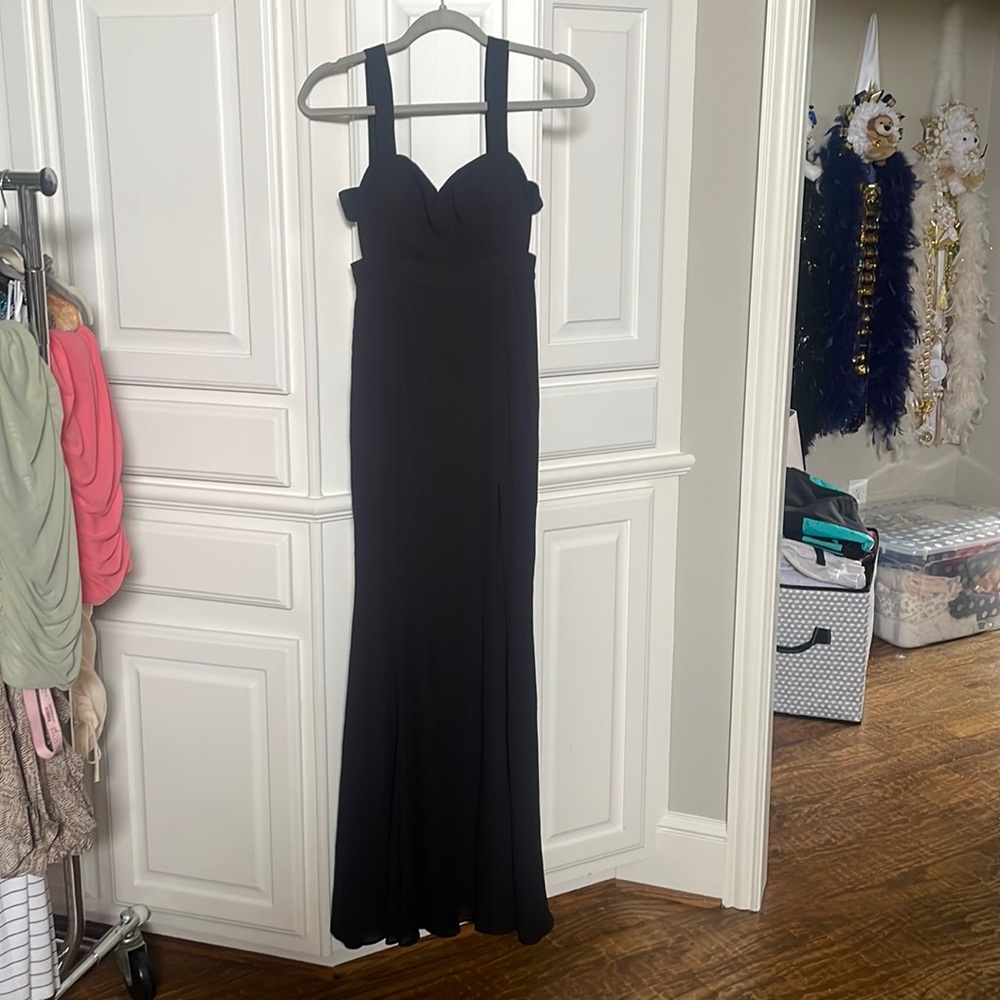 Black maxi prom dress from Tootsies in Dallas.